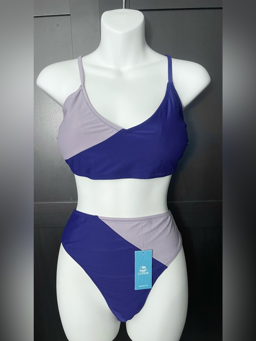 Cupshe ~ Color-block Blue & Gray High Waisted Bikini Set - NWT - XL